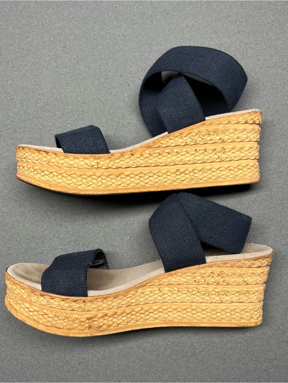 CHARLESTON SHOE CO. Navy Crisscross Wedge Espadrille Sandals - Picture 3 of 7